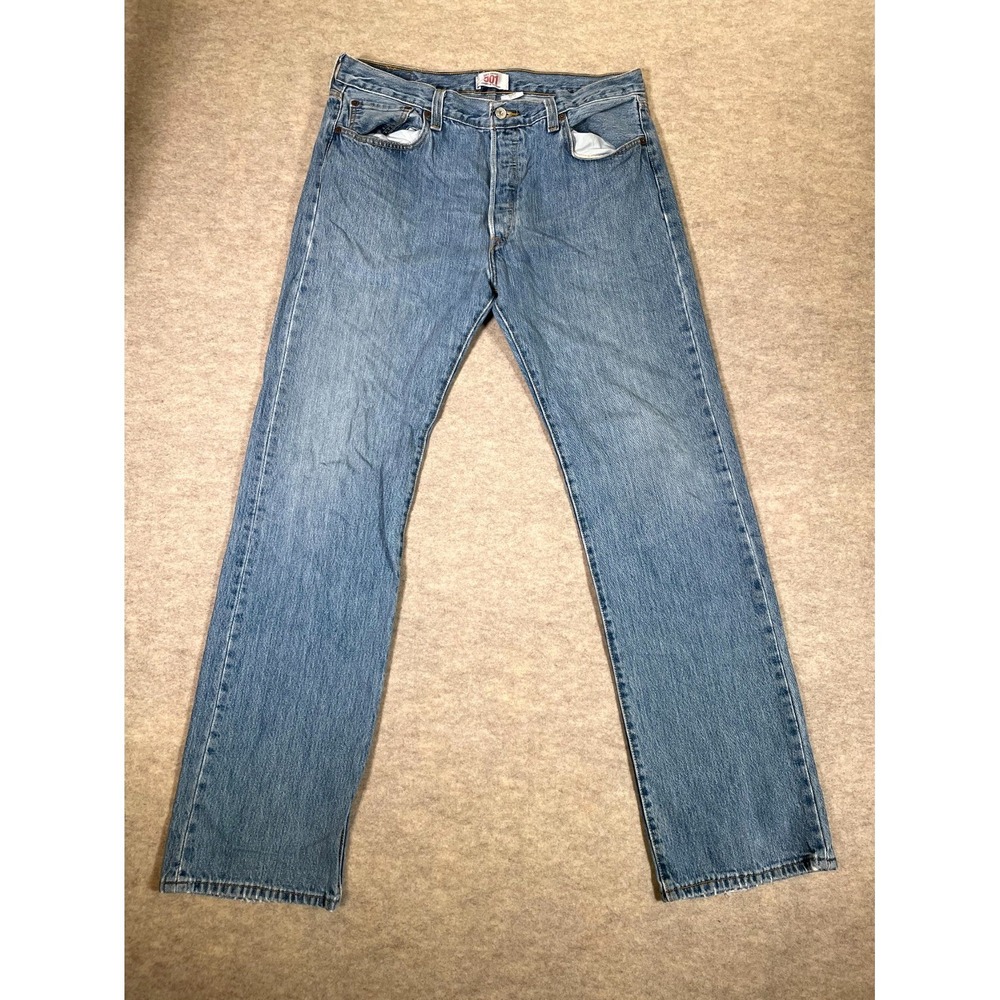 Levis 501 Original Fit Jeans Mens 36x34 Blue Denim Cotton Medium Wash Button Fly